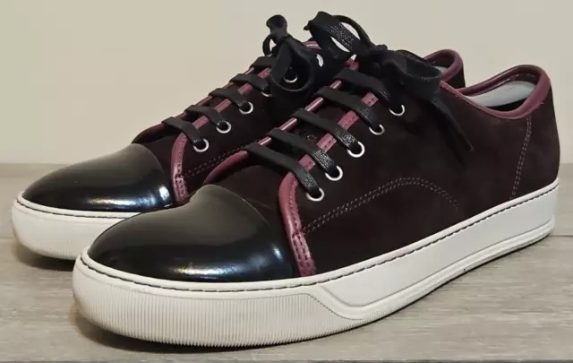 Lanvin Purple Burgundy Suede Leather Cap Toe Low Top Sneakers Shoes Men's Size 8