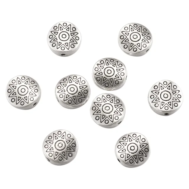 20pc Tibetan Silver Alloy Metal Beads Nickel Free Flat Round Spacer Beads 10x4mm
