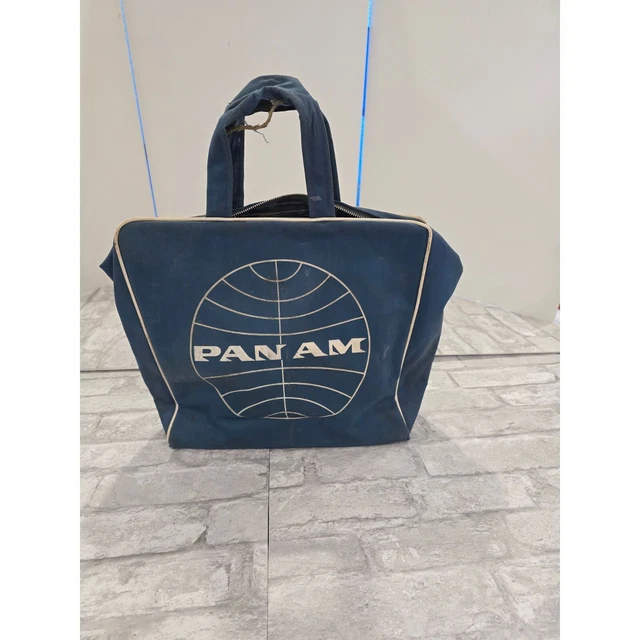 PAN AM AIRLINES Bag VINTAGE 1960'S Blue Nylon Crew Cabin Carry On