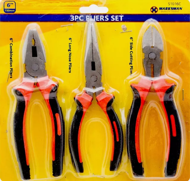 3pc HEAVY DUTY 150mm 6" COMBINATION LONG NOSE SIDE CUTTER CUTTING PLIERS SET