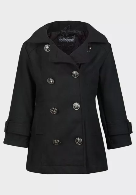 Girls  A Line Double-breasted ,Wool Blend Hooded Collared Coat