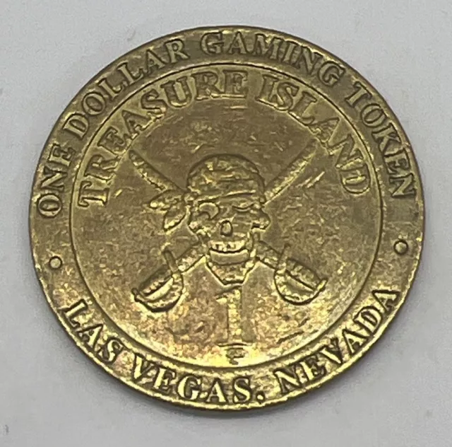 Treasure Island Casino $1 Brass Slot Token Coin Gdc Las Vegas Pirate 1995