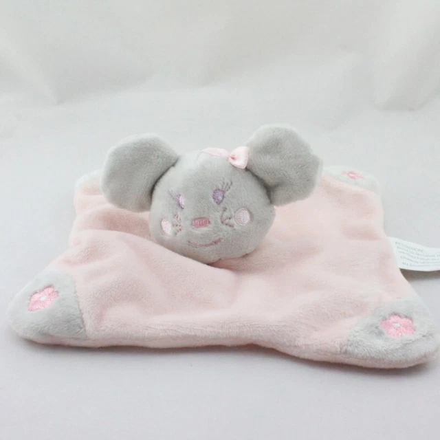 Doudou plat souris grise rose fleurs KIMBALOO - 19951