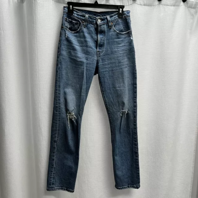 Levi’s 501 Women’s Straight Leg High Waist Distressed Blue Jeans 27