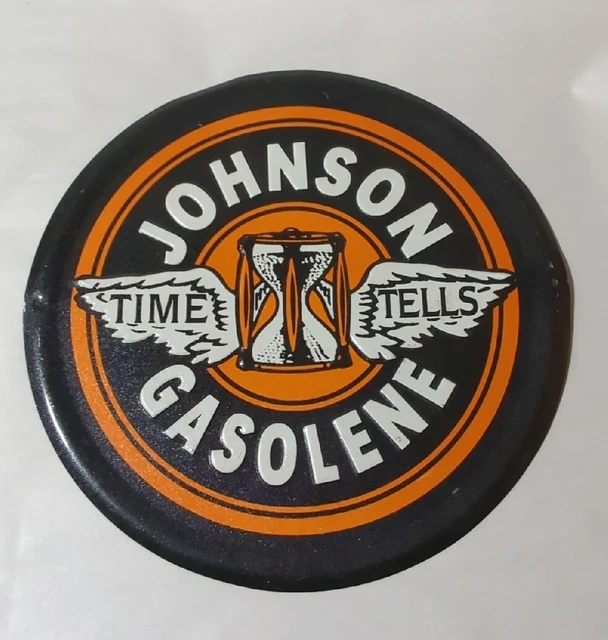 Johnson Gasolene 12" Round Embossed Metal Automobile Garage Sign