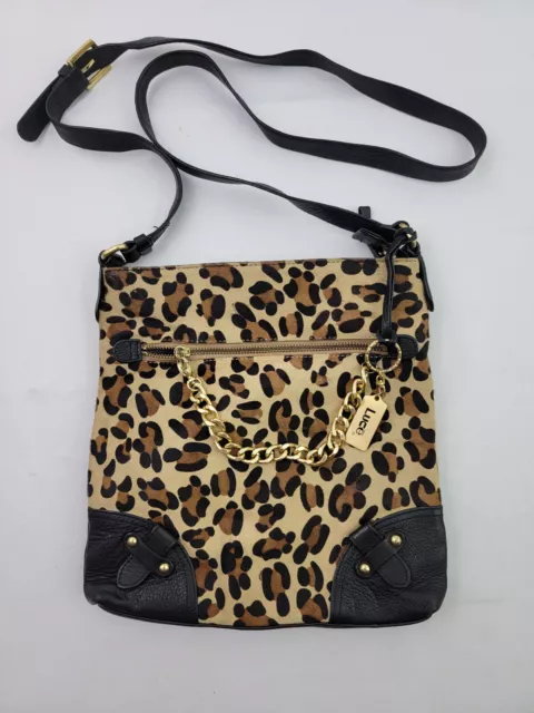 Lucê Black Leopard Print Leather Shoulder Bag Purse