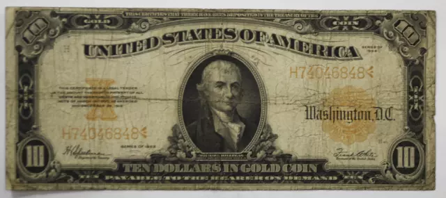 1922 $10 Ten Dollars Gold Certificate Large Note H74046848