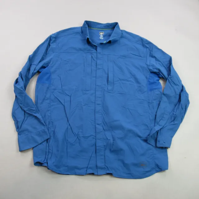 REI Shirt Mens XL Long Sleeve Button Front Pockets Casual Blue Hiking Outdoors