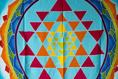 Batik Chakra Sri Yantra tenture murale Mandala Yoga fond bleu 110x93cm 6843 2