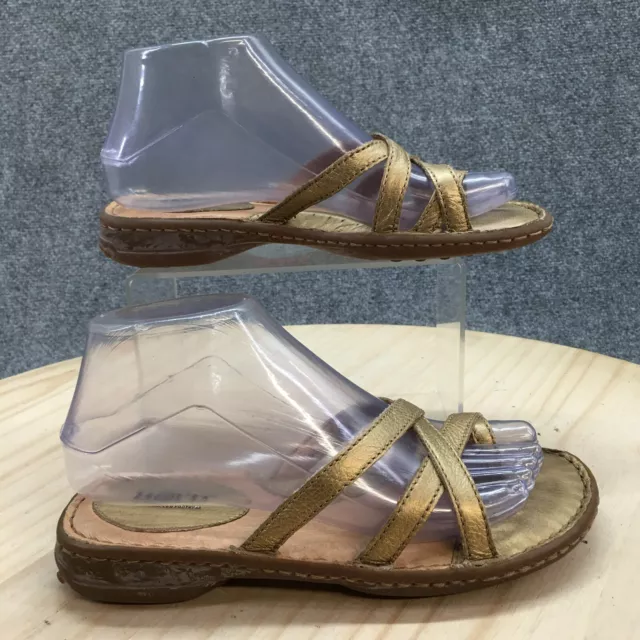 Born Sandals Womens 6 M Strappy Thong Gold Leather Casual Slip On Wedge