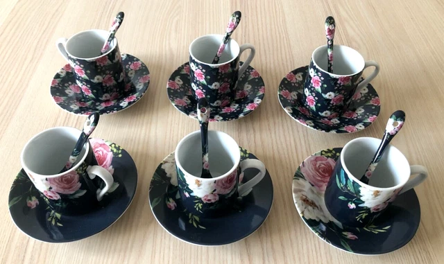 Tasses à Café Nymphea Avec Sous-tasses - Lot De 6 - Porcelaine Blanche - Capacité 12 Cl - Compatible Lave-vaisselle Et Micro-ondes