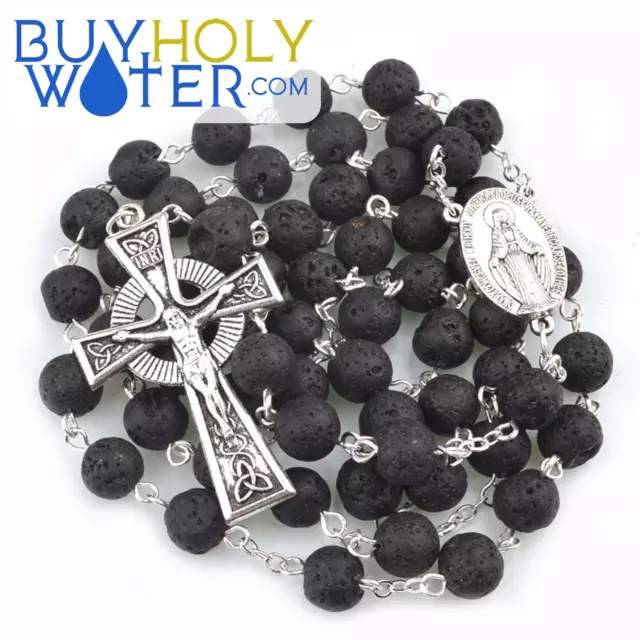Blessed Volcanic Lava Stone Rosary Beads Religious Necklace Crucifix Jesus Holy!