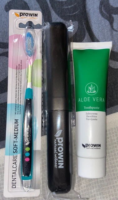 Crema dental prowin ALOE VERA 100 ml + cepillo de dientes turquesa + caja de cepillo de dientes negro
