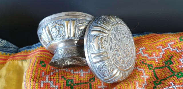 Old Cambodian Silver Round Container …beautiful collection & display piece