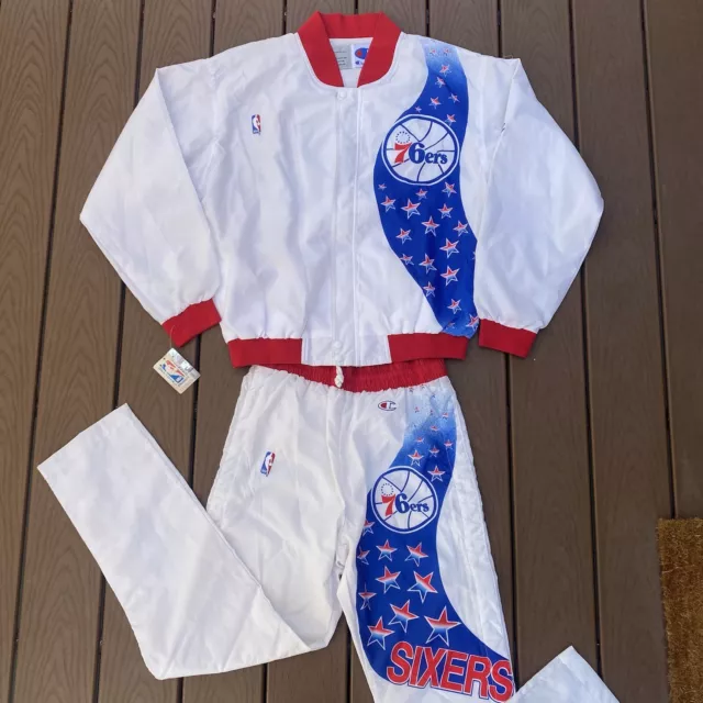 NWT VTG 90s CHAMPION NBA PHILADELPHIA 76ERS WARM UP JACKET AND PANTS NEW SIZE L