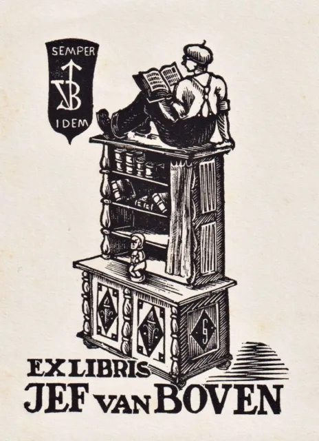 Jef Van Boven Leysen Exlibris Ex-Libris Bookplate Woodcut