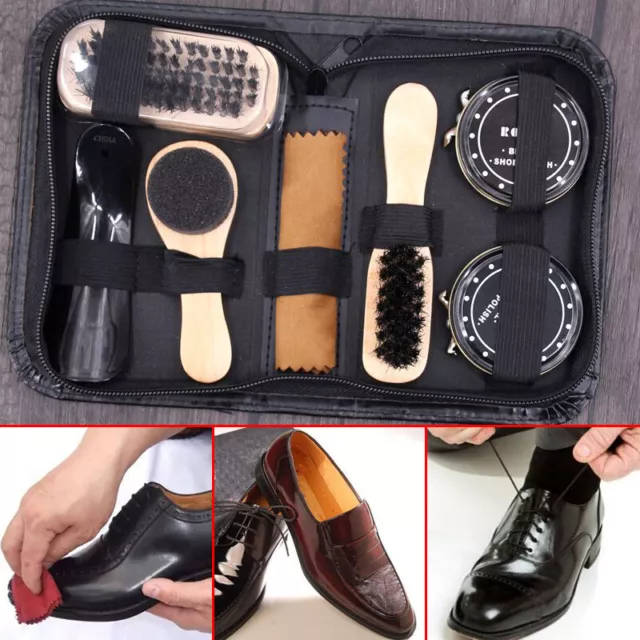 A set of 8 Shoe Shine Care Kit Black&Neutral Polish Brush Leather Shoes Boots