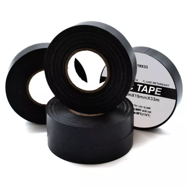 BLACK 19mm x 33m ELECTRICAL PVC INSULATION TAPE FLAME RETARDANT (5 - 500 Rolls) 2