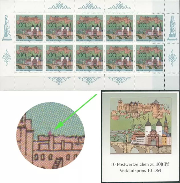 Bund 1996 Markenheftchen MH 33 PF V mit Plattenfehler 1868 PF V postfrisch