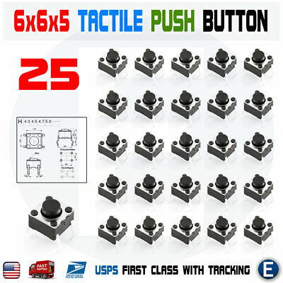 25Pcs 6x6x5mm PCB Momentary Tactile Tact Push Button Switch 4 Pin DIP Micro