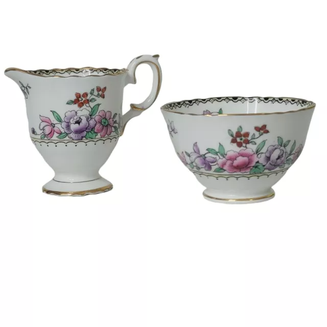 Crown Staffordshire Fine Bone China Creamer & Sugar Bowl Made in England Flowers