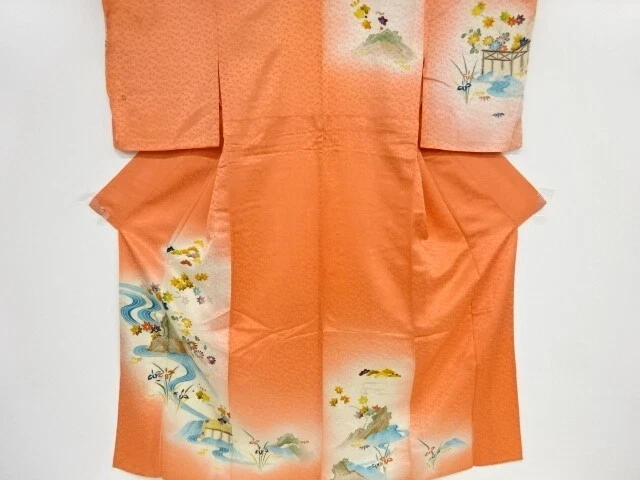 39302# Japanese Kimono / Antique Hitoe Kimono / Maple Leaves & Kku With Stre