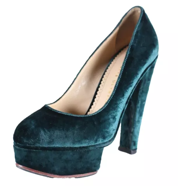 CHARLOTTE OLYMPIA Dark Teal Velvet Platform High Heels Pumps 37