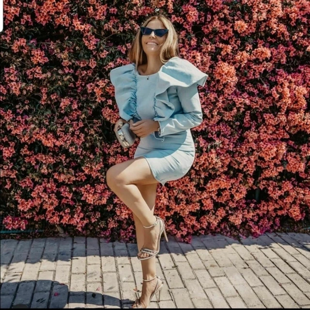 zara frilled denim dress ZARA NEW WOMAN SHORT FRILLED DENIM DRESS RUFFLE LIGHT BLUE XS-XXL 8527/003