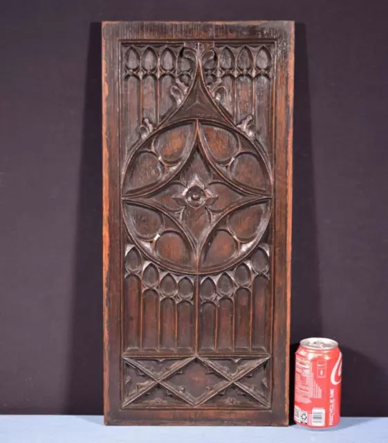 French Antique Gothic Revival Panel in Solid Oak Wood Salvage late 1800's