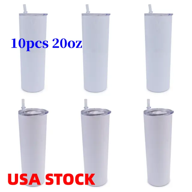 10pcs 20oz Blank Skinny Tumblers Double Wall Vacuum Travel Cup Stainless Steel