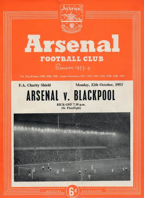 FA CHARITY SHIELD PROGRAMME 1953 Arsenal v Blackpool