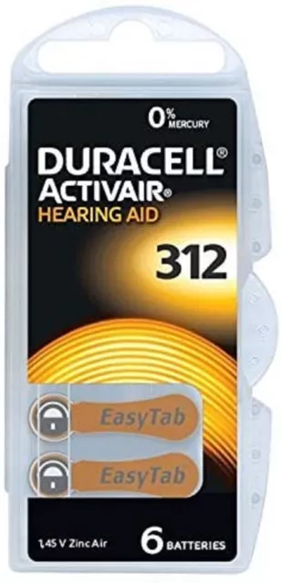 6X 1,45V Duracell 312 Activair Hearing Aid Zinc Air Blister Hörgeräte Batterien