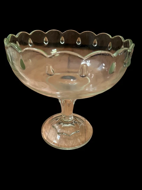 Vintage Indiana Glass Compote Scalloped Teardrop Pedestal Fruit Bowl Candy Dish