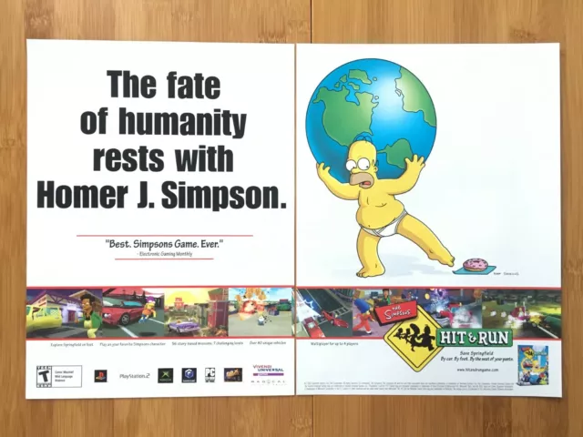 2003 The Simpsons Hit & Run PS2 Xbox Print Ad/Poster Original Official Homer Art