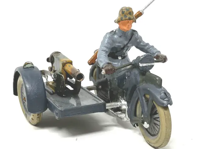 Lineol, Elastolin, Kradmelder Wehrmacht, Motorrad Seitenwagen,Fahrer mit MG(256)