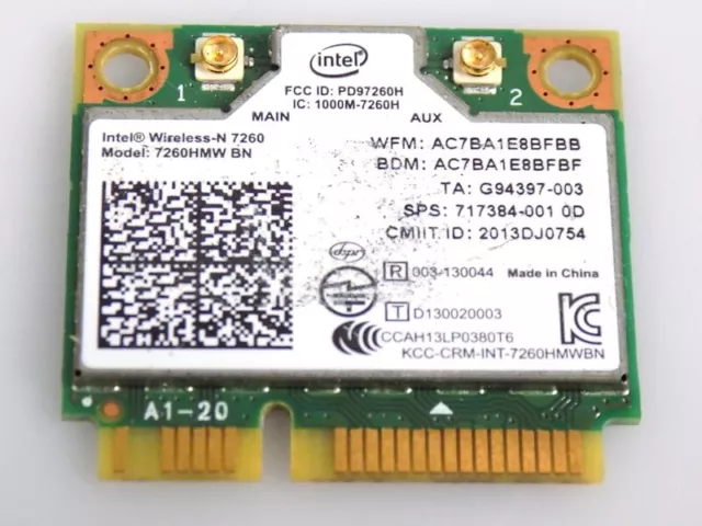 Intel Wireless-N 7260HMW BN 2.5Ghz Wifi WLAN & Bluetooth Mini PCI Express Card