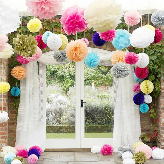 12"10 Pcs Tissue Paper Pompoms Pom Poms Hanging Garland Wedding Party Decoration