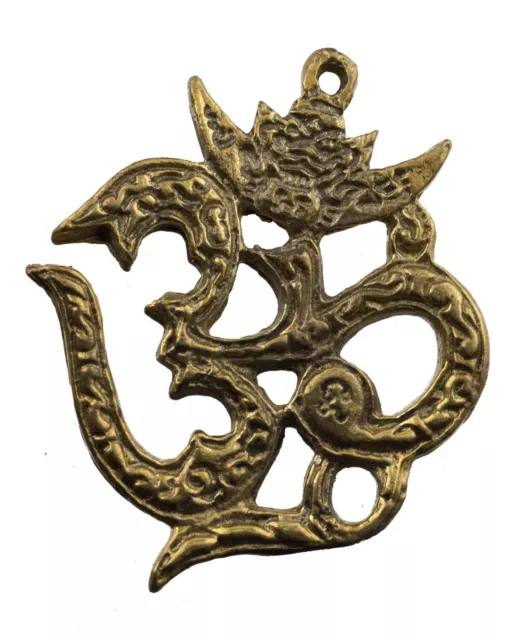 Om Symbol Divin Sacré Statuette Figürchen Messing Amulett Anhänger Thailand b85