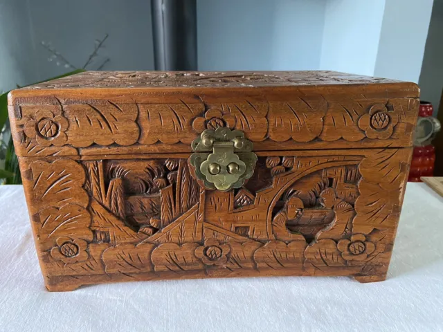 Vintage Mid Century Chinese Carved Camphor wood Box
