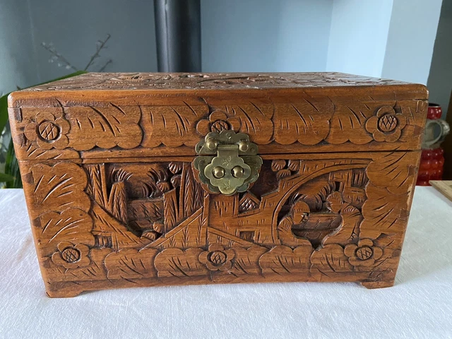Vintage Mid Century Chinese Carved Camphor wood Box