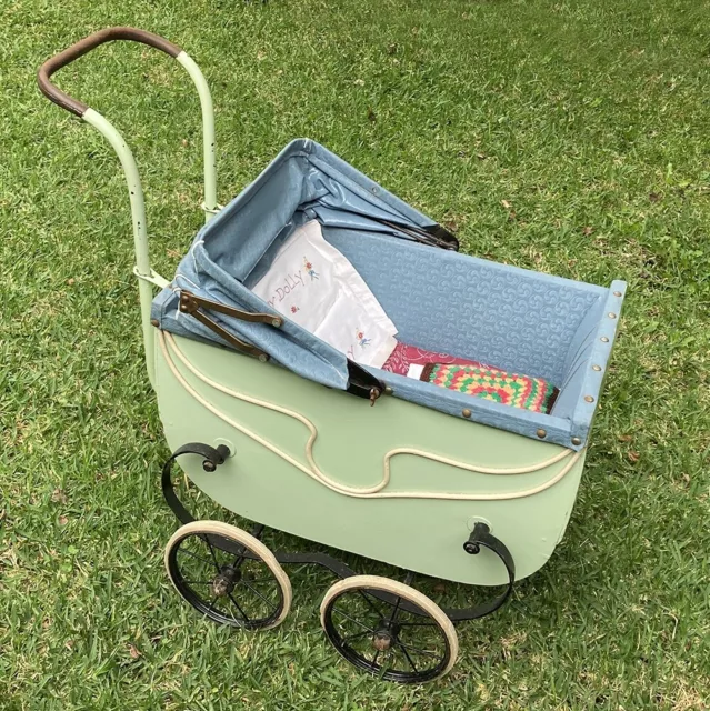 Vintage Childs Hand Made Dolls Pram with Accessories