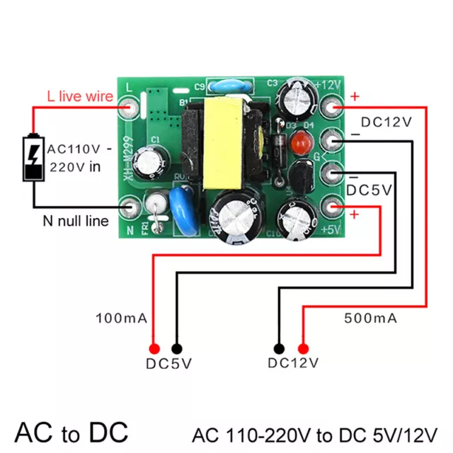 Mini convertitore AC-DC AC110V 220V a DC 12V 0.2A+5V Scheda modulo