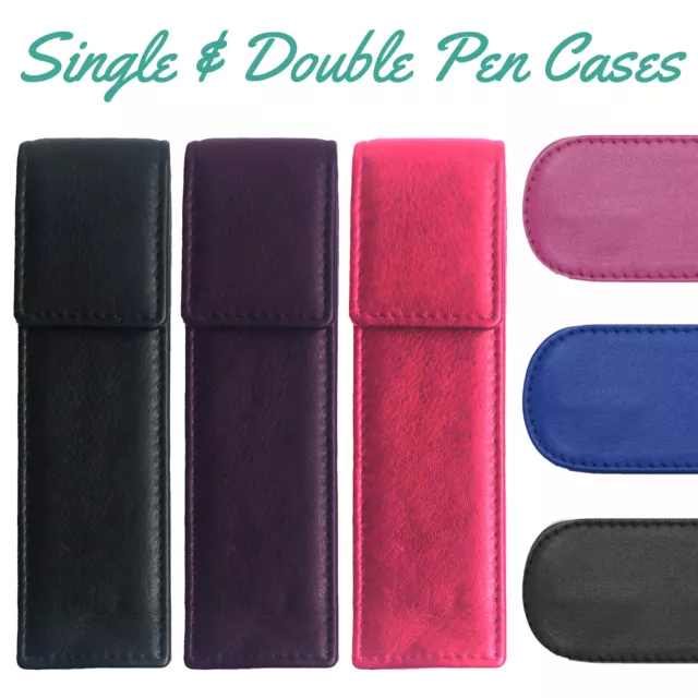 Magnetic Leather Pen Case or Pouch - Choose Size: Single, Double, Pouch