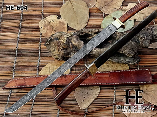 HUNTEX Handmade Damascus Blade, 76 cm, Full Tang Machete Sword / Katana Sword