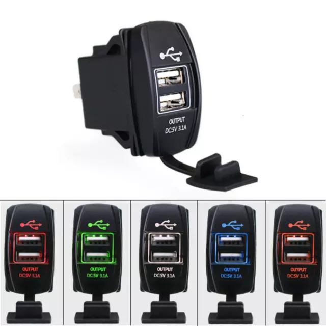 Dual USB Socket Power Charger Carling ARB Rocker Switch LED Car Boat 12V 24V