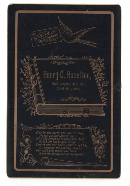 1890 Funeral Memorial Cabinet Card Philadelphia - Henry Hazelton