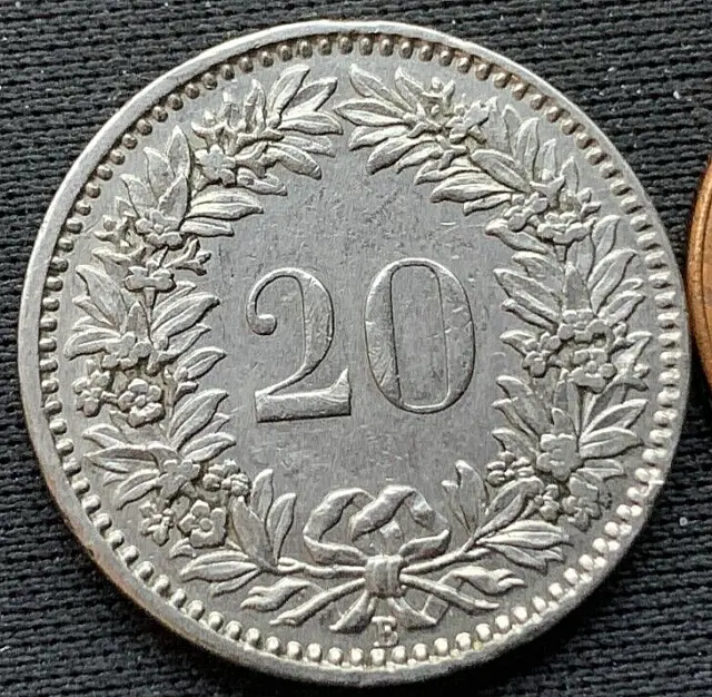 1920 Switzerland 20 Rappen Coin XF AU  ( 3.1 Million Minted )  #M246