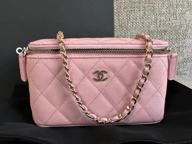 CHANEL VANITY WITH Chain Grained Shiny Calfskin Gold Black AP3017