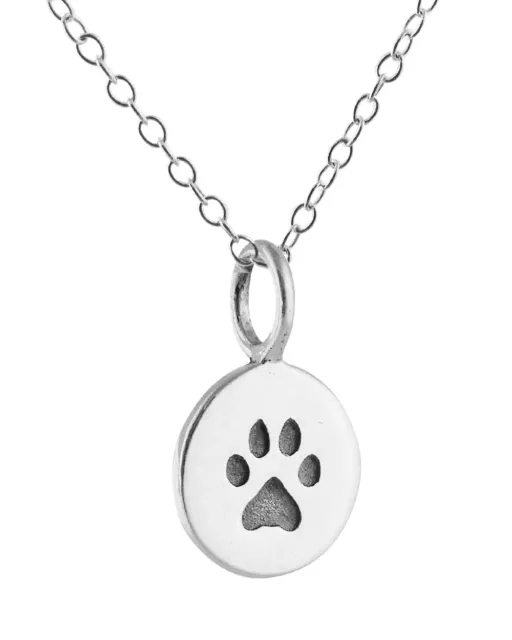 Tiny Paw Print Tag Necklace 925 Sterling Silver Charm Dog Cat Animal Pet Gift