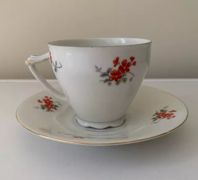 Victoria Fine Bone China Floral Teacup and Saucer Set Made in Bohemia